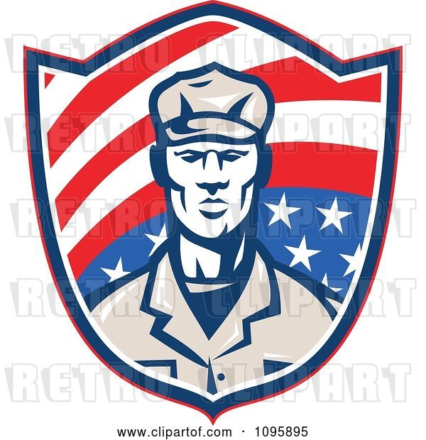 Vector Clip Art of Retro American Soldier on a Shield