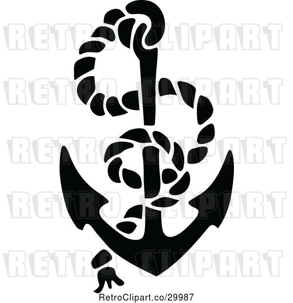 Vector Clip Art of Retro Anchor and Rope