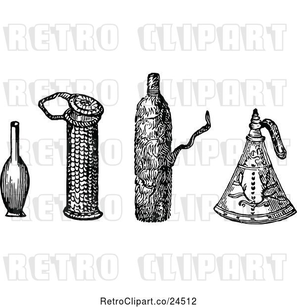Vector Clip Art of Retro Ancient Flasks and Bottles