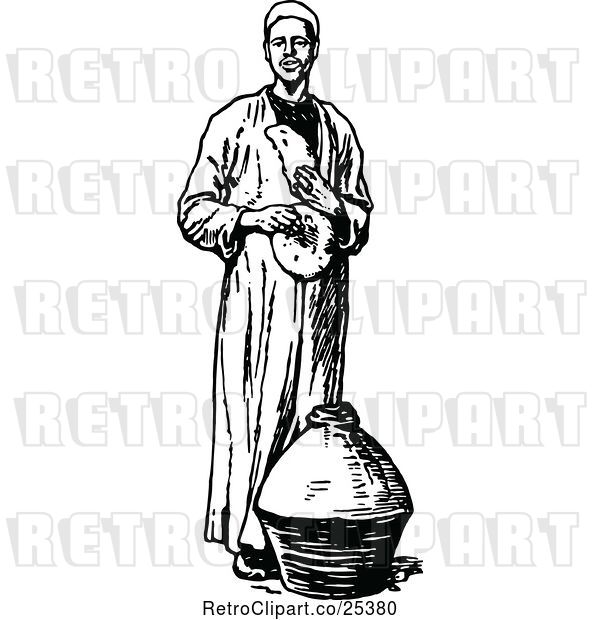 Vector Clip Art of Retro Ancient Middle Eastern Guy with a Jar