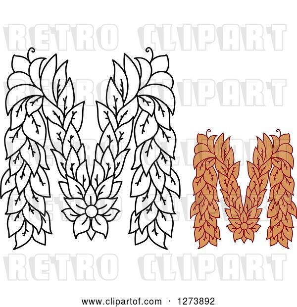 Vector Clip Art of Retro and Colored Floral Capital Letter M Designs