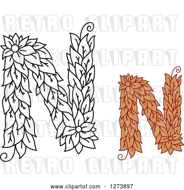 Vector Clip Art of Retro and Colored Floral Capital Letter N Designs