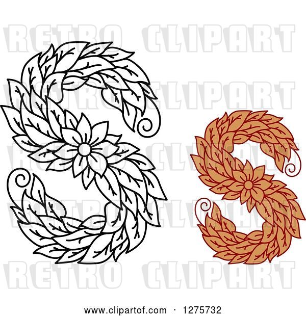 Vector Clip Art of Retro and Colored Floral Capital Letter S Designs