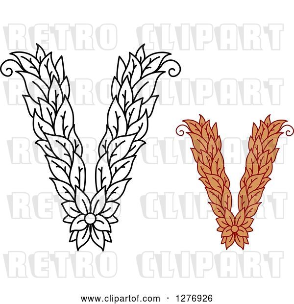 Vector Clip Art of Retro and Colored Floral Capital Letter V Designs