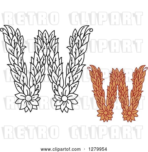 Vector Clip Art of Retro and Colored Floral Capital Letter W Designs