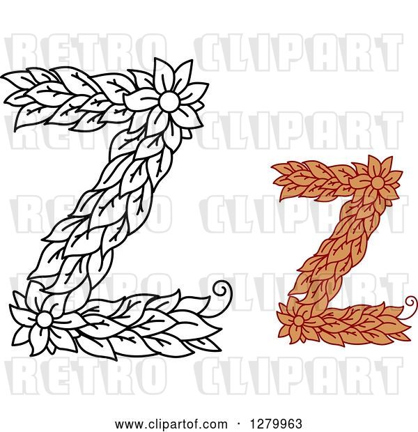 Vector Clip Art of Retro and Colored Floral Capital Letter Z Designs