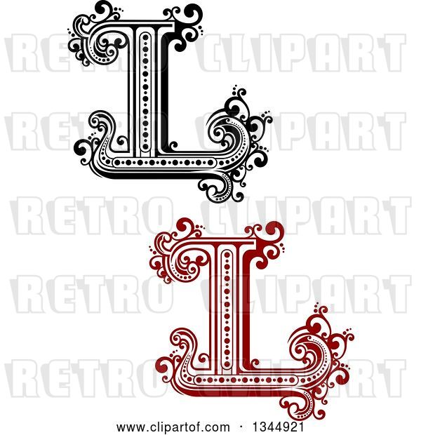 Vector Clip Art of Retro and Red Capital Letter L with Flourishes