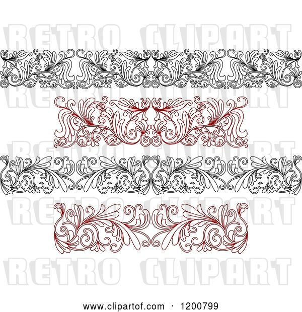 Vector Clip Art of Retro and Red Ornate Floral Borders