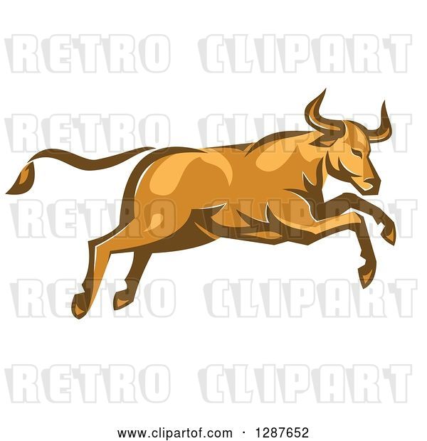 Vector Clip Art of Retro Angry Bull Attacking and Jumping
