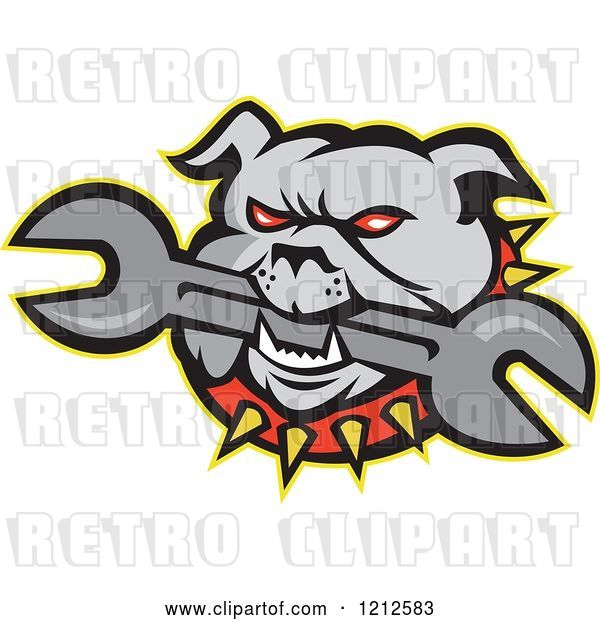 Vector Clip Art of Retro Angry Bulldog Biting a Wrench