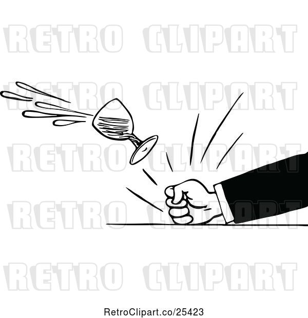 Vector Clip Art of Retro Angry Fist Slamming on a Table and Wine Flying