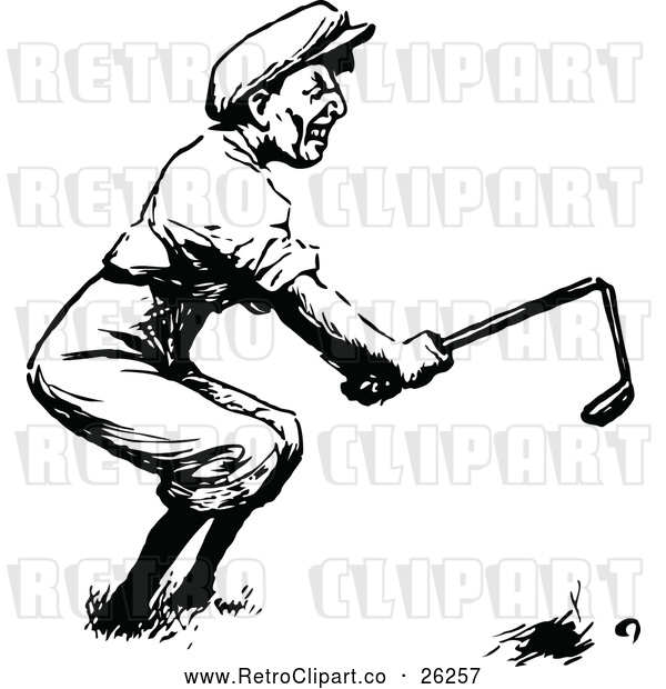 Vector Clip Art of Retro Angry Golfer Breaking a Club