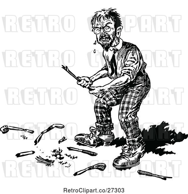 Vector Clip Art of Retro Angry Golfer with a Broken Club