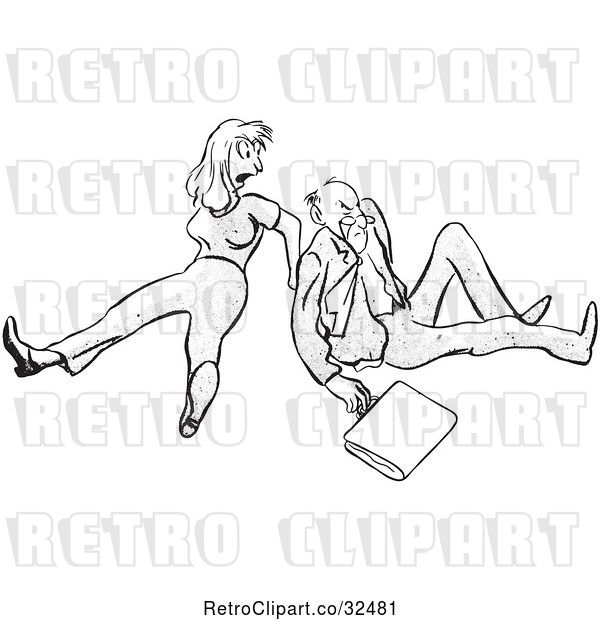 Vector Clip Art of Retro Angry Guy and Lady After Falling