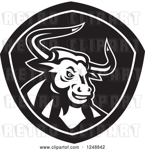 Vector Clip Art of Retro Angry Horned Bull in a Shield