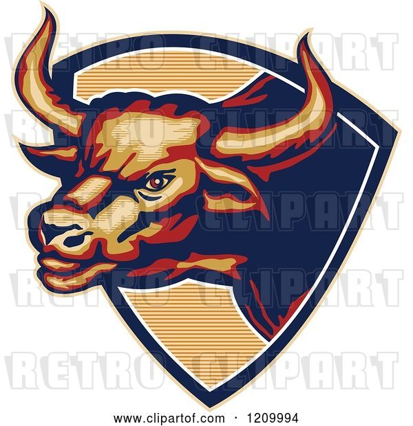Vector Clip Art of Retro Angry Longhorn Bull Emerging from a Shield