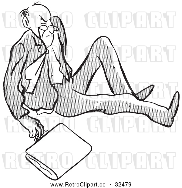 Vector Clip Art of Retro Angry Man After Falling Black and White