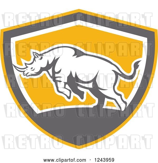 Vector Clip Art of Retro Angry Rhinoceros Charging in a Shield