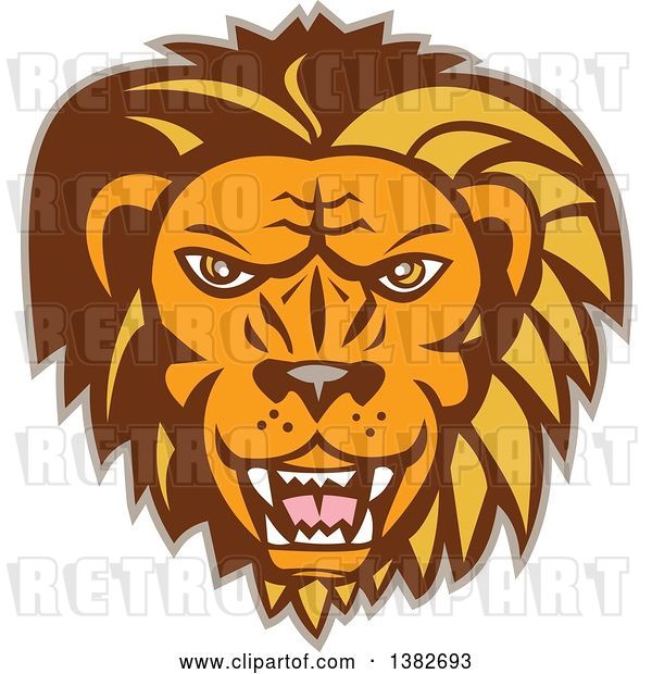 Vector Clip Art of Retro Angry Roaring Male Lion Face