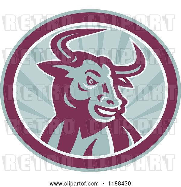 Vector Clip Art of Retro Angry Texas Longhorn Bull in a Circle of Rays