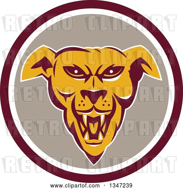 Vector Clip Art of Retro Angry Wild Dog or Wolf in a Brown White and Taupe Circle