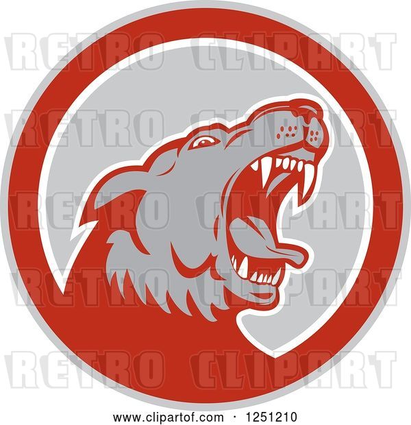 Vector Clip Art of Retro Angry Wolf in a Gray and Red Circle