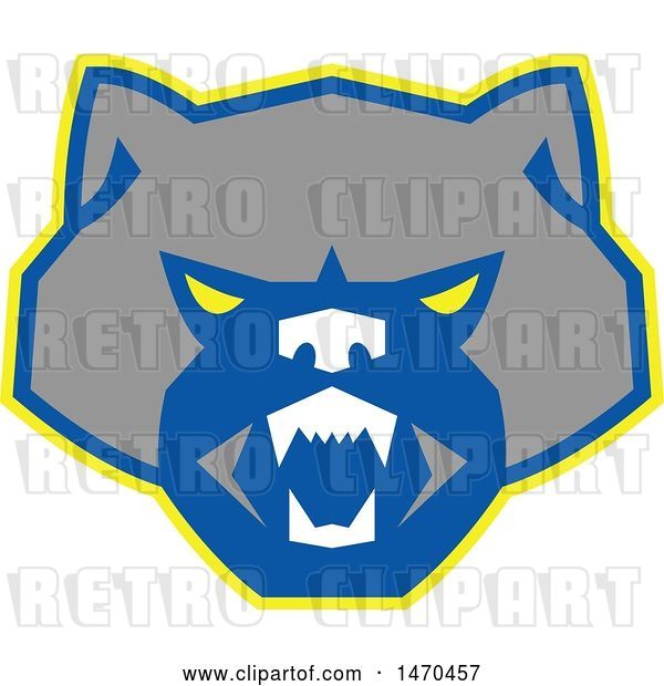Vector Clip Art of Retro Angry Wolverine Face in Gray Blue and Yellow