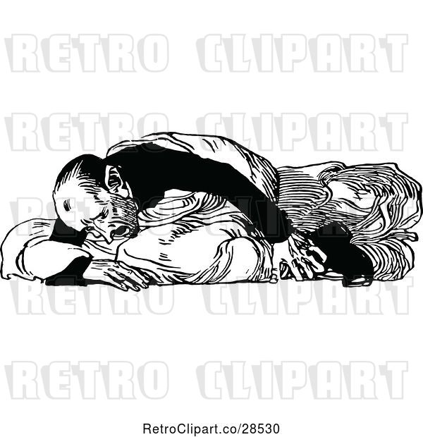 Vector Clip Art of Retro Anguished Guy in a Sheet