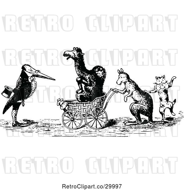 Vector Clip Art of Retro Animals with a Carriage