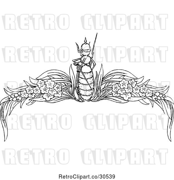 Vector Clip Art of Retro Ant and Floral Page Border