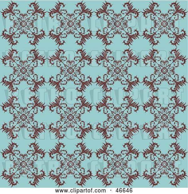 Vector Clip Art of Retro Antique Blue Background with a Floral Pattern
