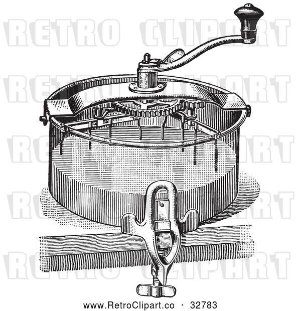 Vector Clip Art of Retro Antique Cake Mixer in Black and White