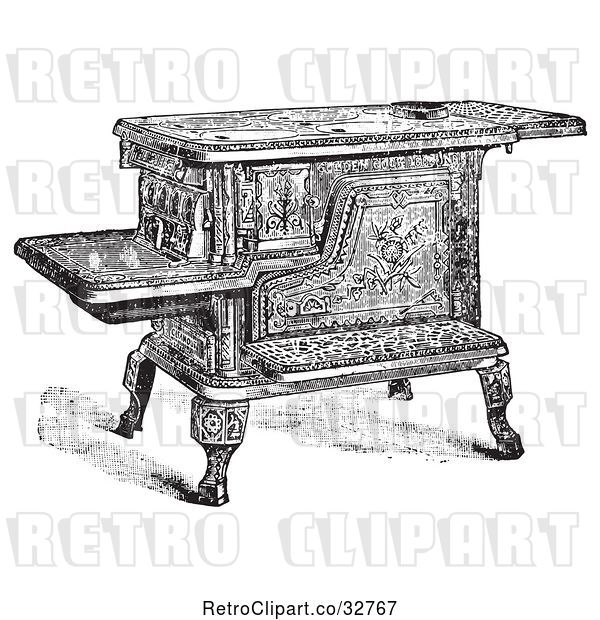 Vector Clip Art of Retro Antique Wood or Coal Cooking Stove in