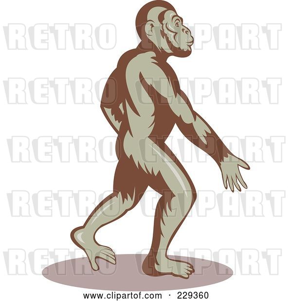Vector Clip Art of Retro Ape Walking and Swinging His Arms