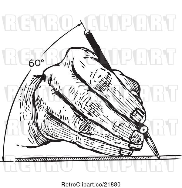 Vector Clip Art of Retro Architect's Hand Drawing at 60 Degrees