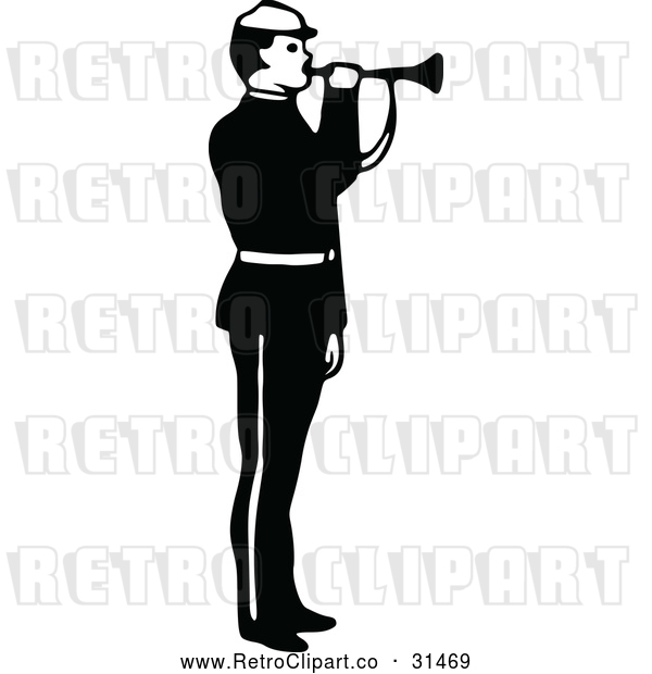 Vector Clip Art of Retro Army Soldier Blowing a Horn