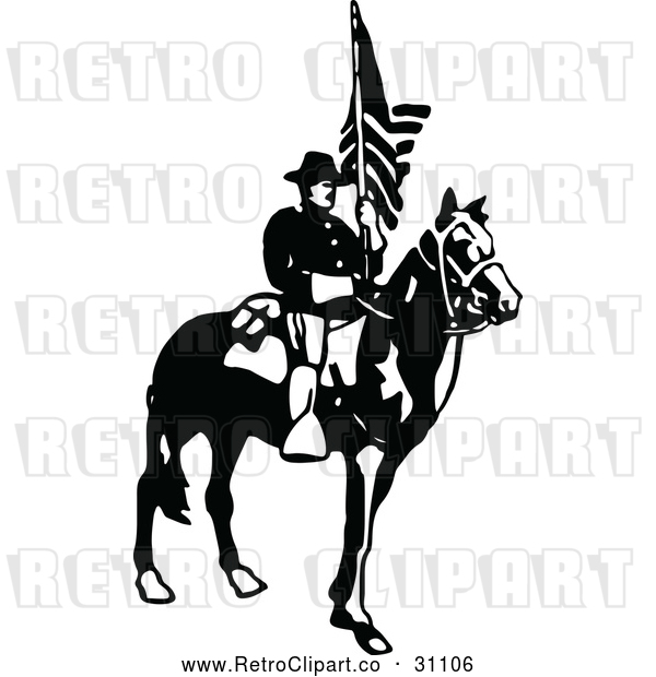 Vector Clip Art of Retro Army Soldier with a Flag 3