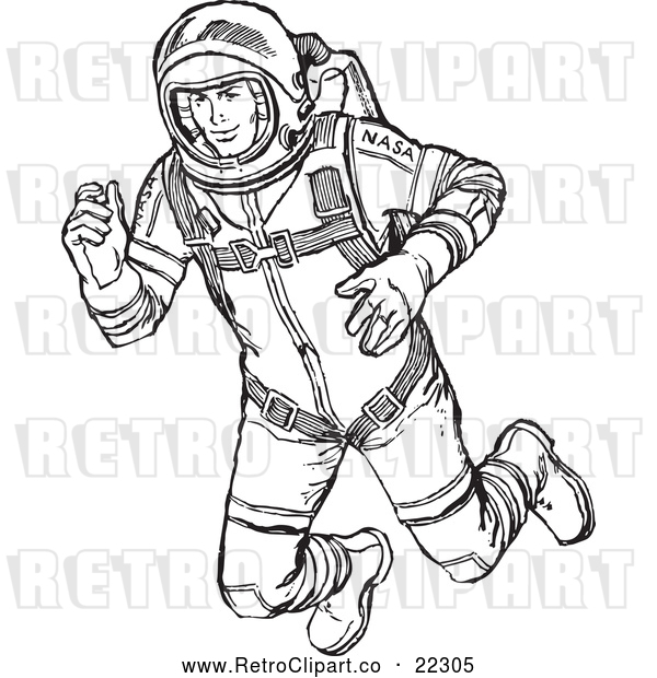 Vector Clip Art of Retro Astronaut Floating in Outer Space
