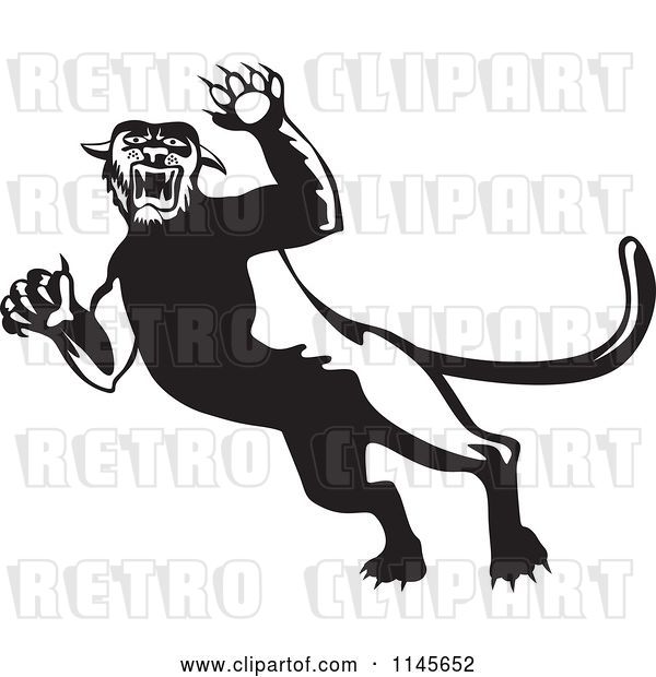 Vector Clip Art of Retro Attacking Panther