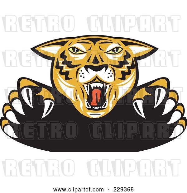 Vector Clip Art of Retro Attacking Tiger