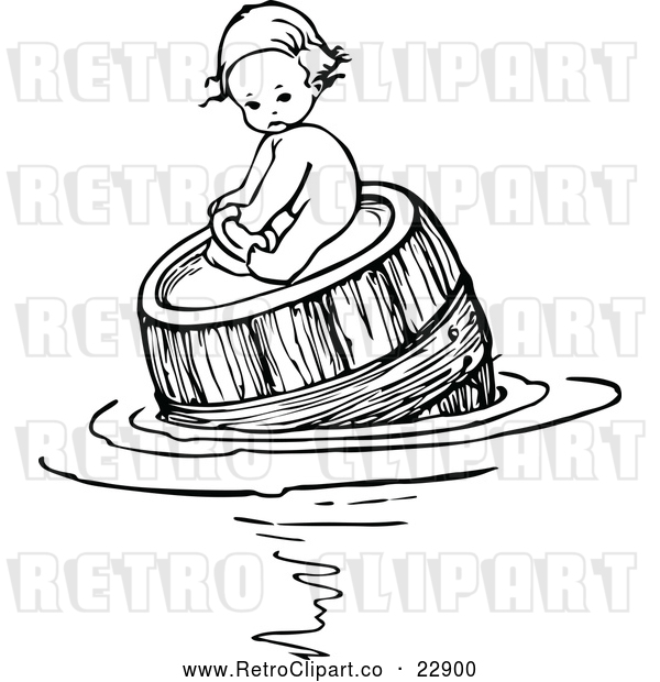 Vector Clip Art of Retro Baby Floating and on a Barrel