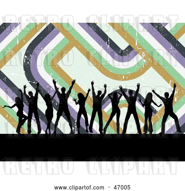 Vector Clip Art of Retro Background of Black Silhouetted Dancers with Lines