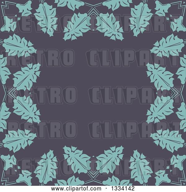 Vector Clip Art of Retro Background of Blue Leaves over Gray