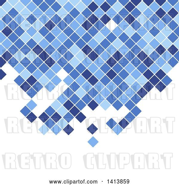 Vector Clip Art of Retro Background of Blue Mosaic Pixels or Tiles on White