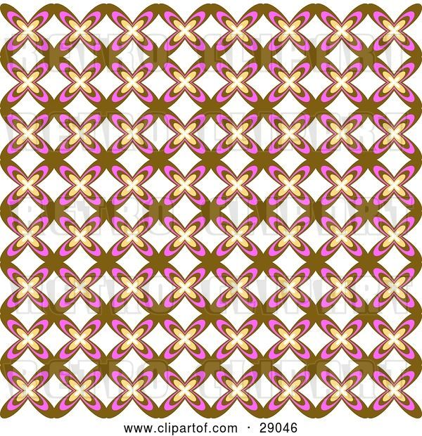 Vector Clip Art of Retro Background of Brown, White and Pink Floral Patterned Wallpaper