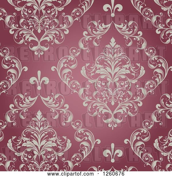 Vector Clip Art of Retro Background of Ornate Floral on Red