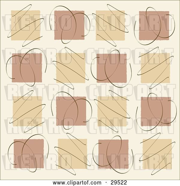Vector Clip Art of Retro Background of Tan and Brown Squares in Rows with Scribbles