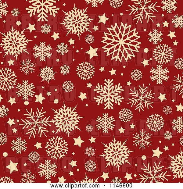 Vector Clip Art of Retro Background of Tan Snowflakes over Red
