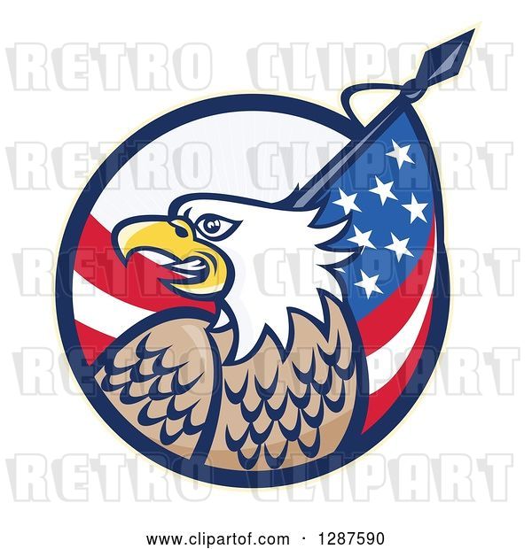 Vector Clip Art of Retro Bald Eagle and American Flag Emerging from a Circle