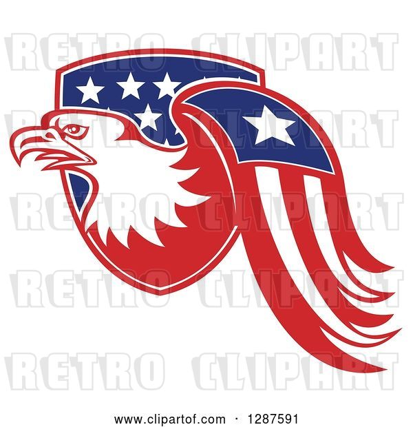 Vector Clip Art of Retro Bald Eagle and American Flag Emerging from a Shield